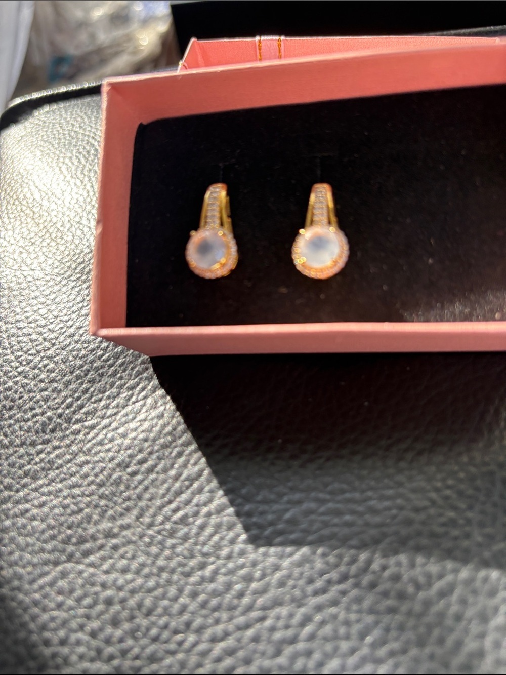 925 Silver Gold Plated Moonstone Halo Drop Earrings (Brand New )